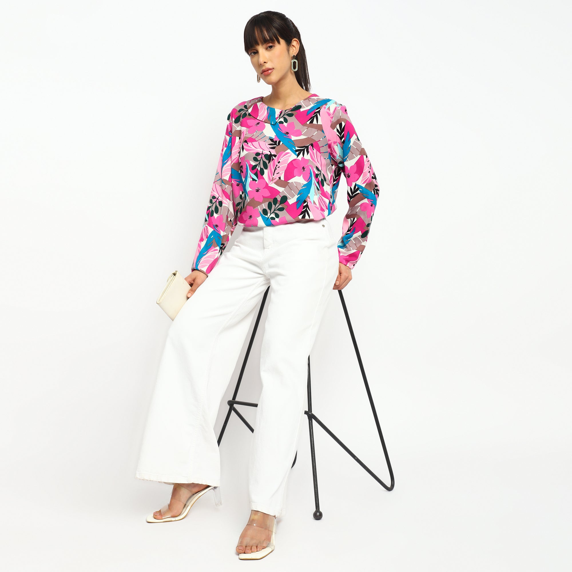 Vibrant Pink Floral Printed Tunic Top